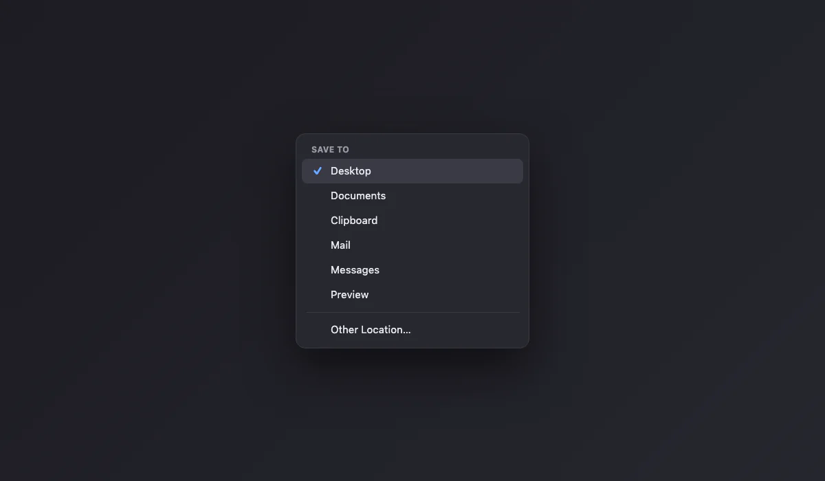 The Save to options in the Mac screenshot panel with Desktop selected