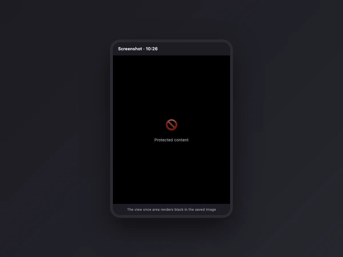 Phone mockup showing the black image that results from screenshotting a view once photo