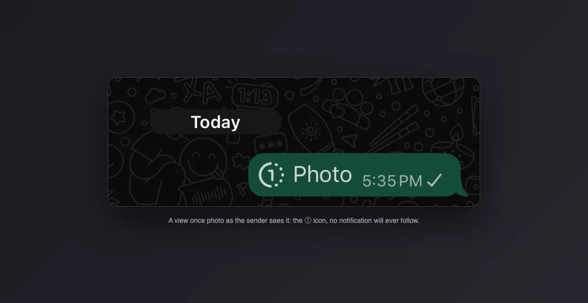 Real WhatsApp chat showing a sent view once photo message with the 1 icon